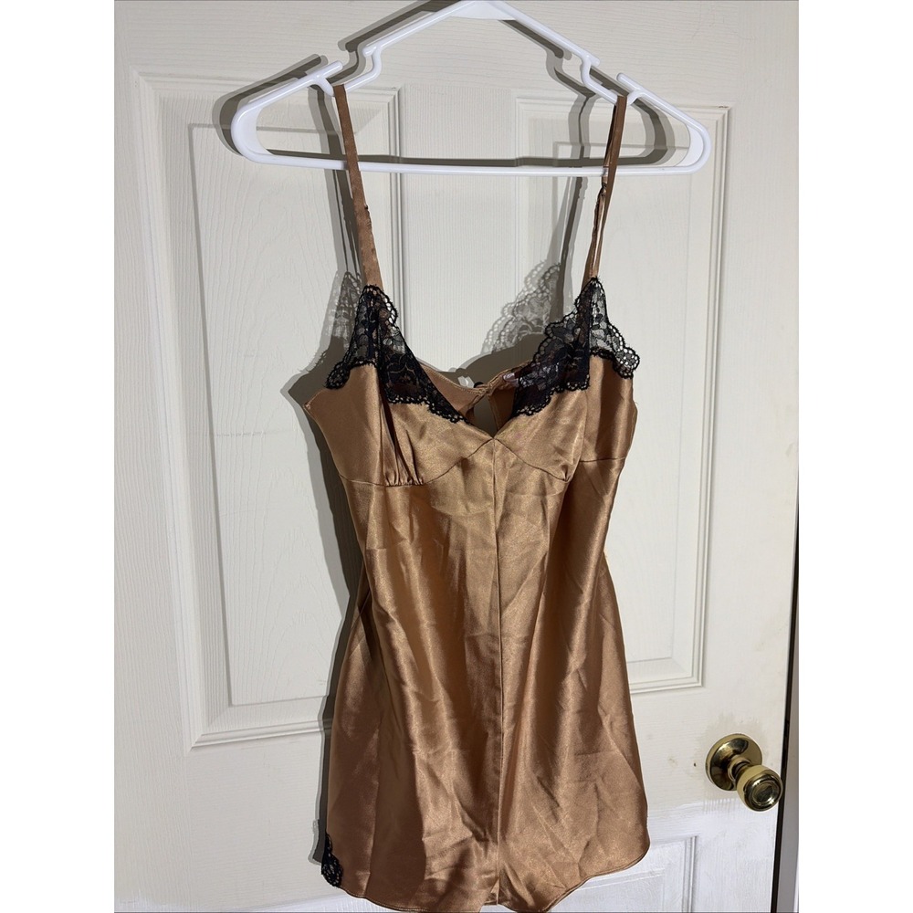 Victoria's Secret Very Sexy Fairy Gold Satin Lace-Trim Camisole Romper Sz Medium